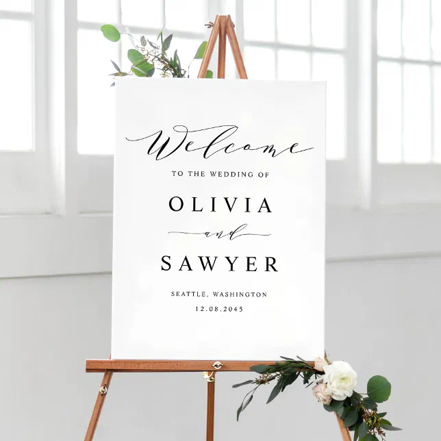 Black Minimalist Script Wedding Welcome Poster