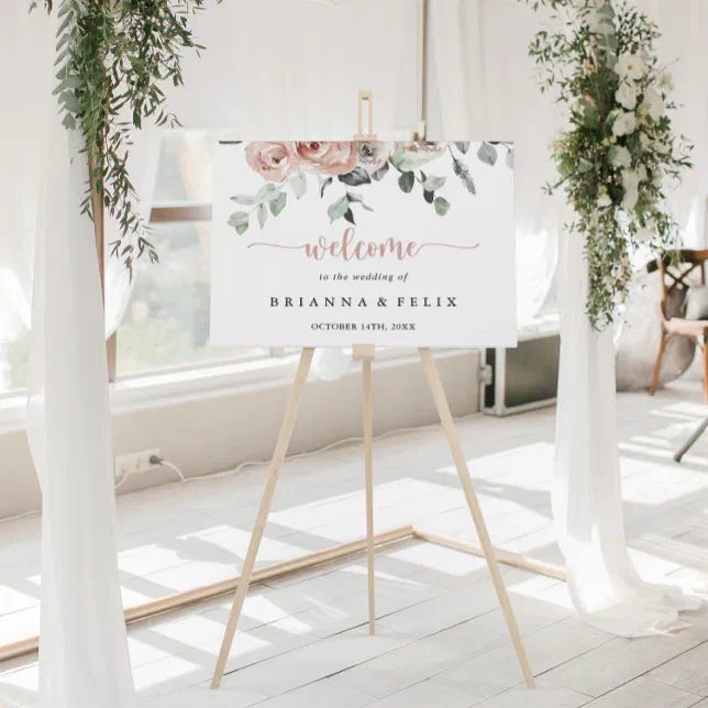 Classic Dusty Pink Rose Floral Wedding Welcome Poster