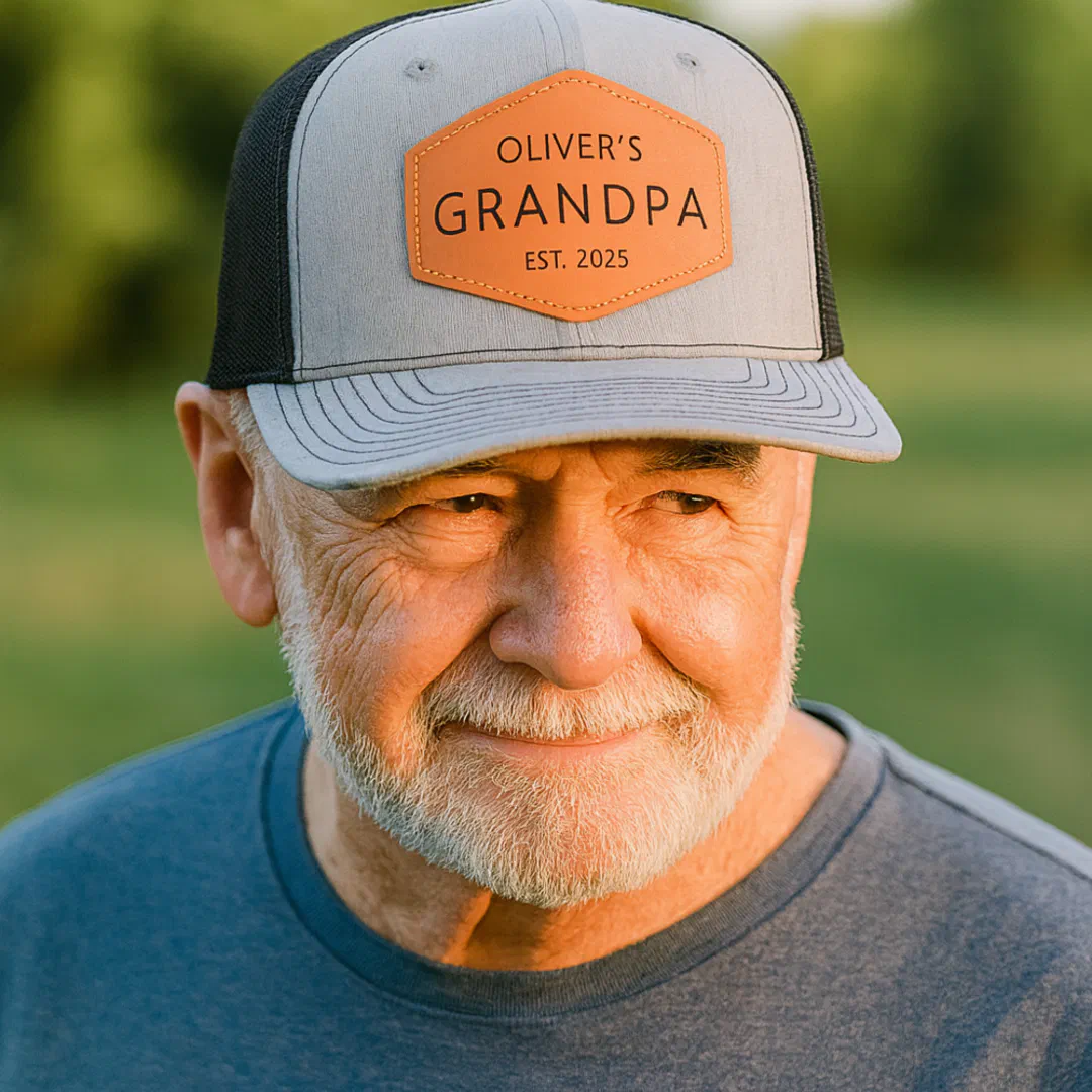 Custom Personalized Grandpa Established Date Name Leather Patch Hat