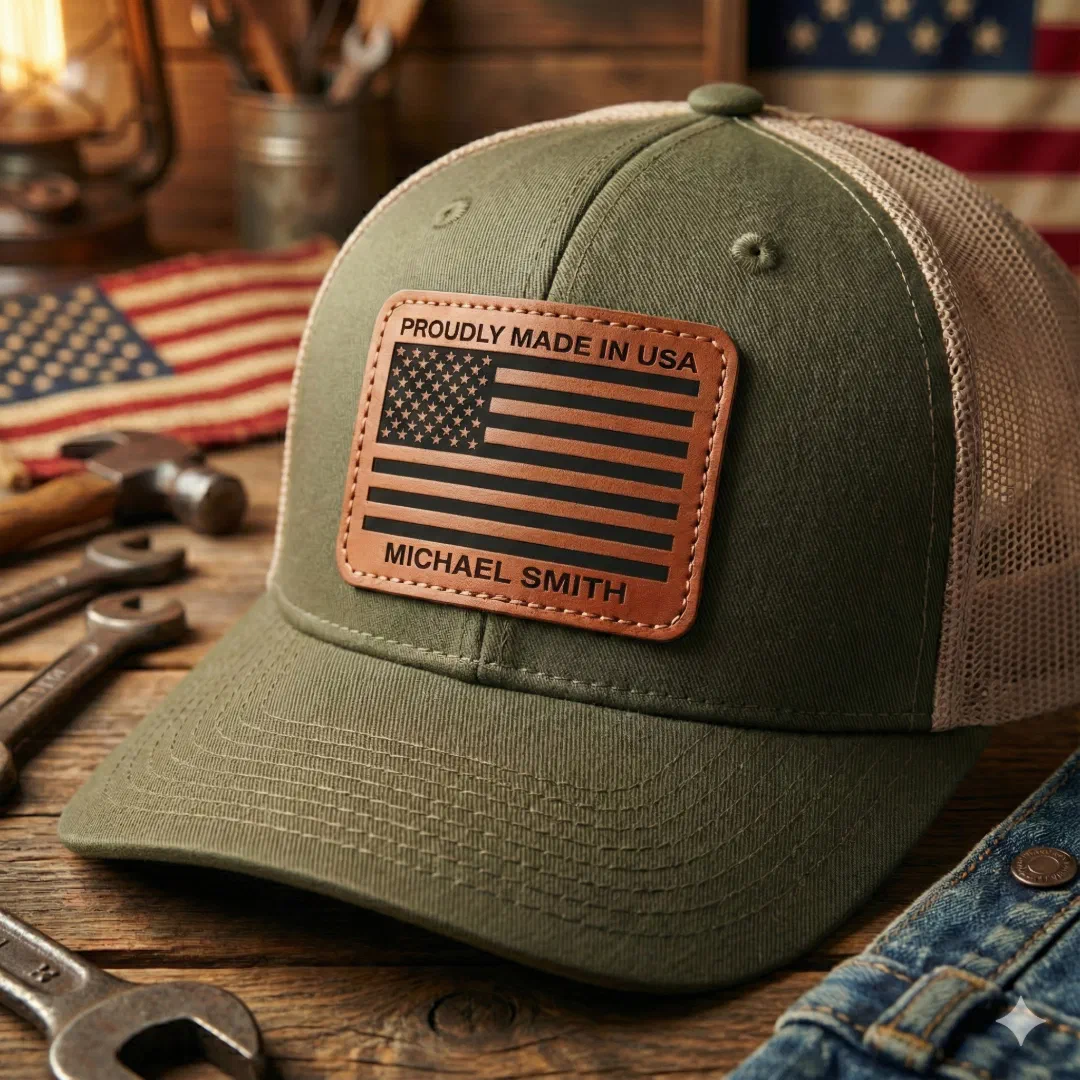 Distressed Style American Flag Leather Patch Hat