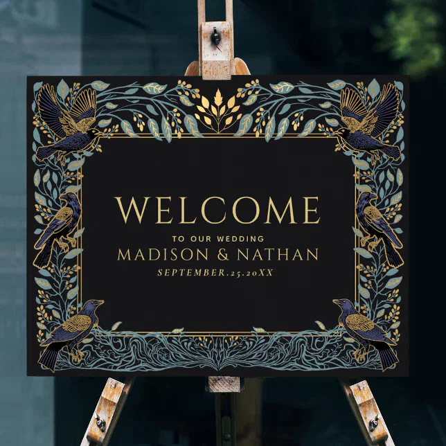 Enchanted Gothic Raven Floral Wedding Welcome Poster