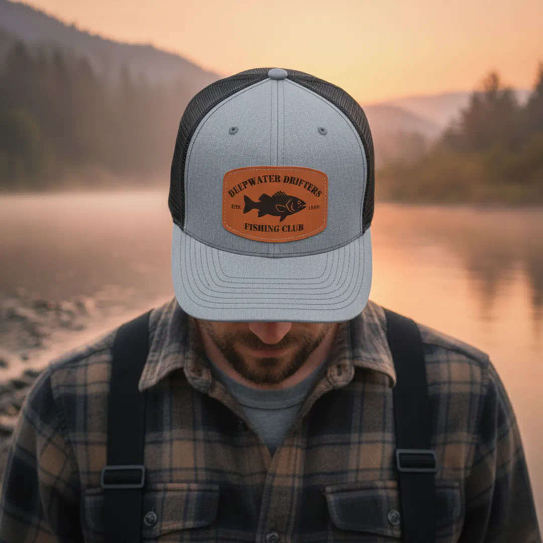 Fishing Club Fisherman’s Boating Trip Keepsake Leather Patch Hat