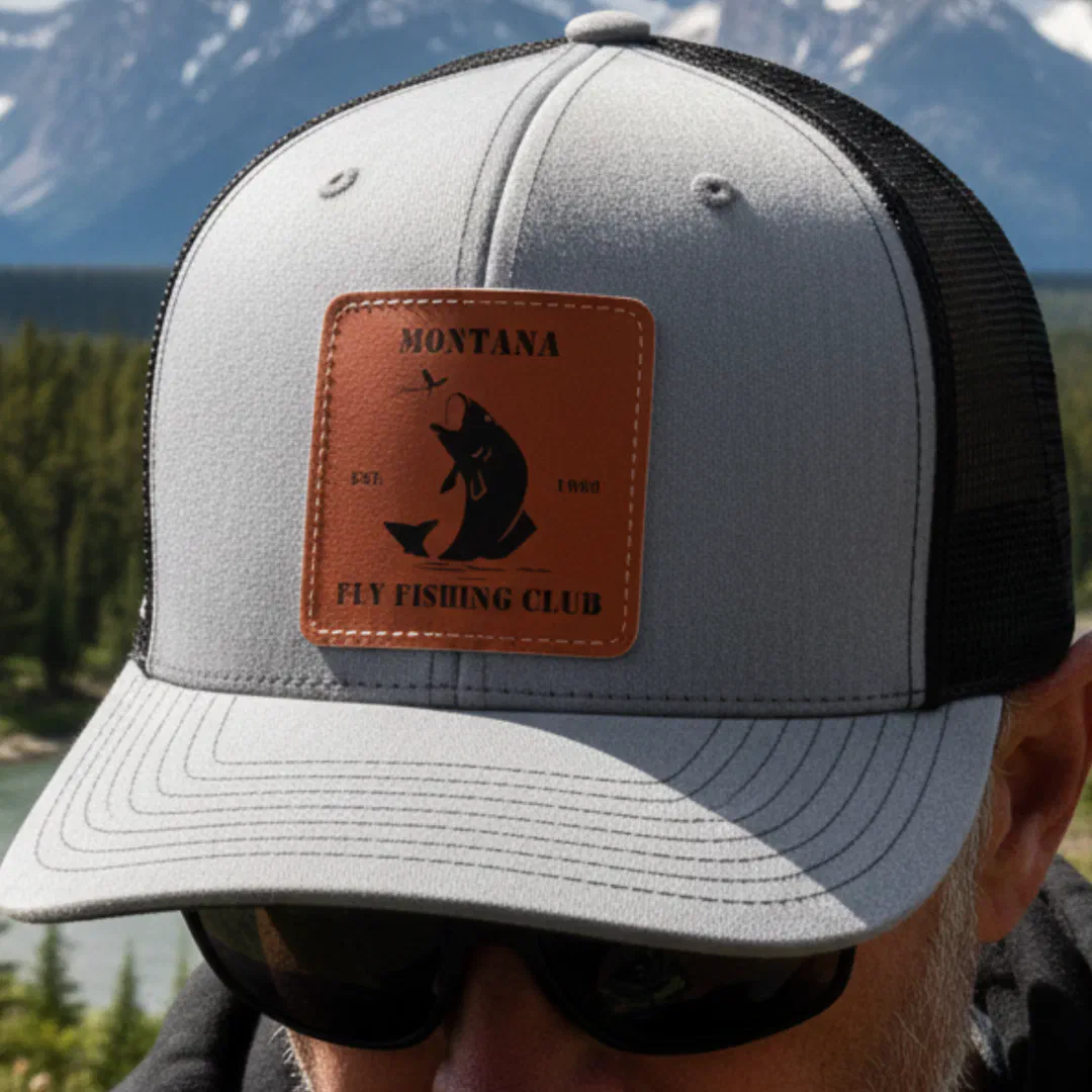 Fly Fishing Club Fisherman’s Boating Trip Keepsake Leather Patch Hat