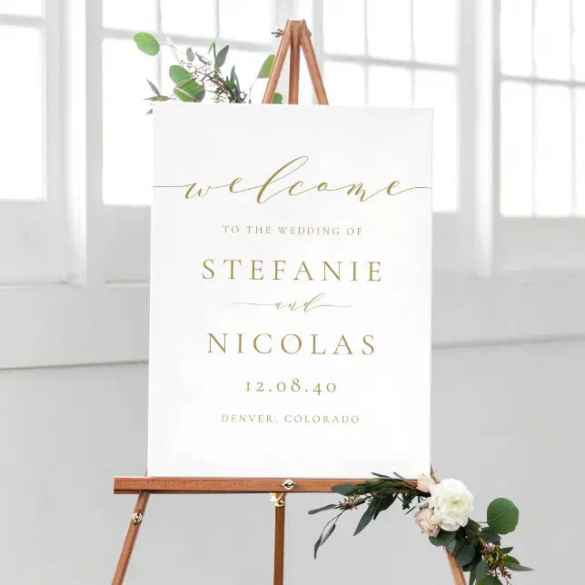 Gold Minimalist Script Simple Wedding Welcome Poster