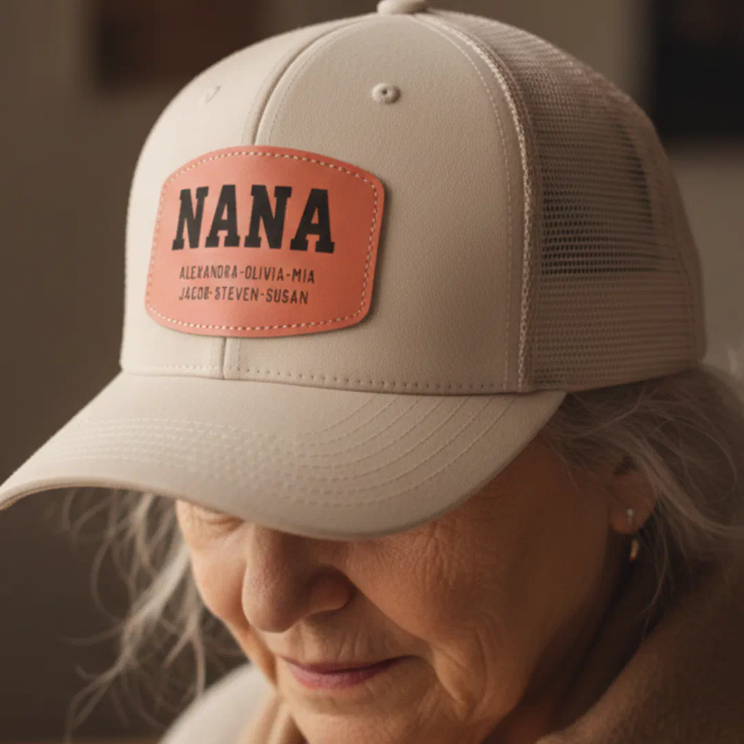 New Grandma Nana Grandchildren Names Birthday Gift Leather Patch Hat