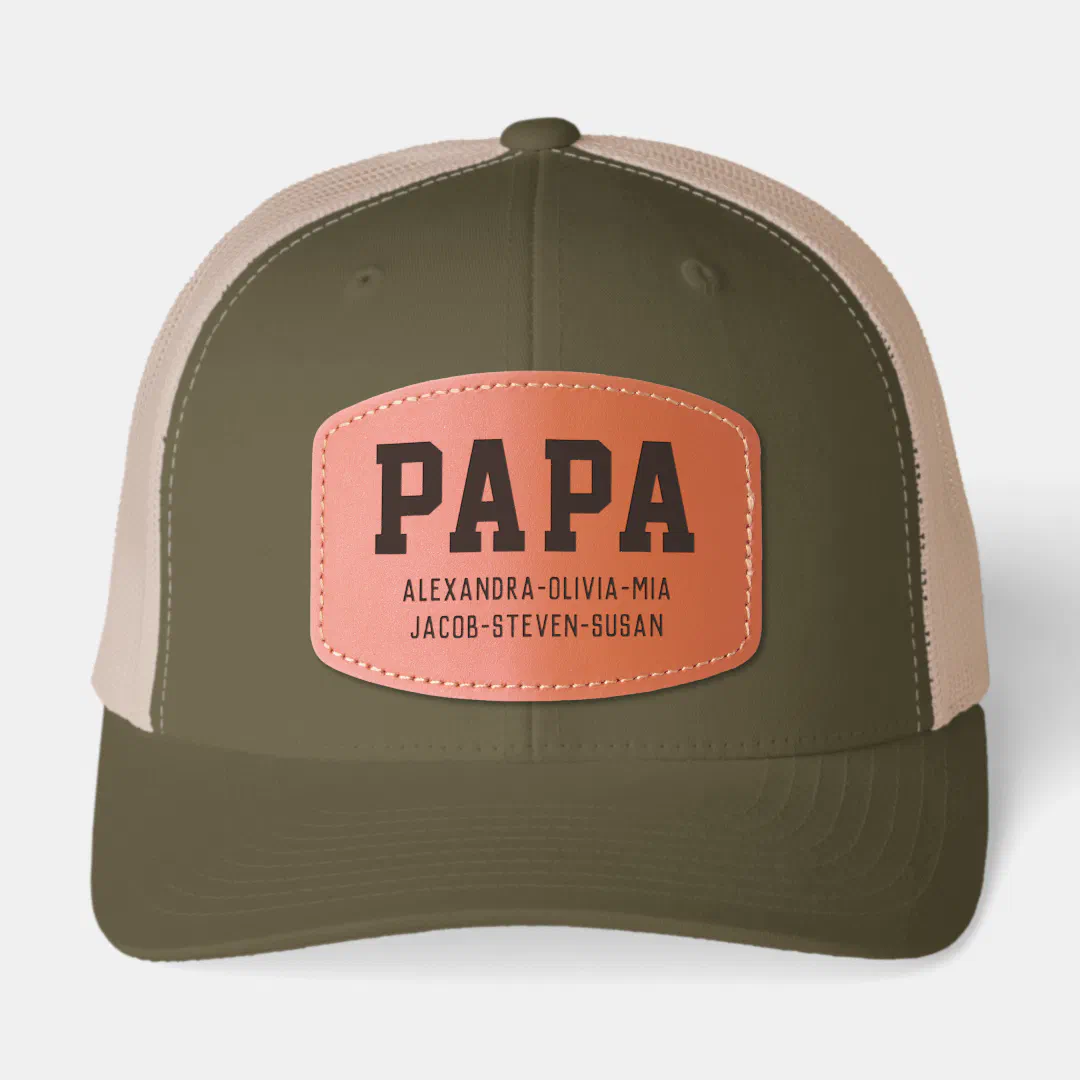 New Grandpa Papa Grandchildren Names Birthday Gift Leather Patch Hat