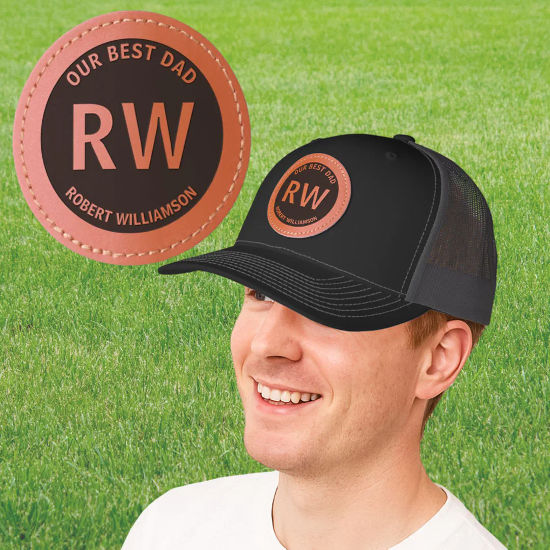 Our Best Dad Personalized Monogram Name Leather Patch Hat