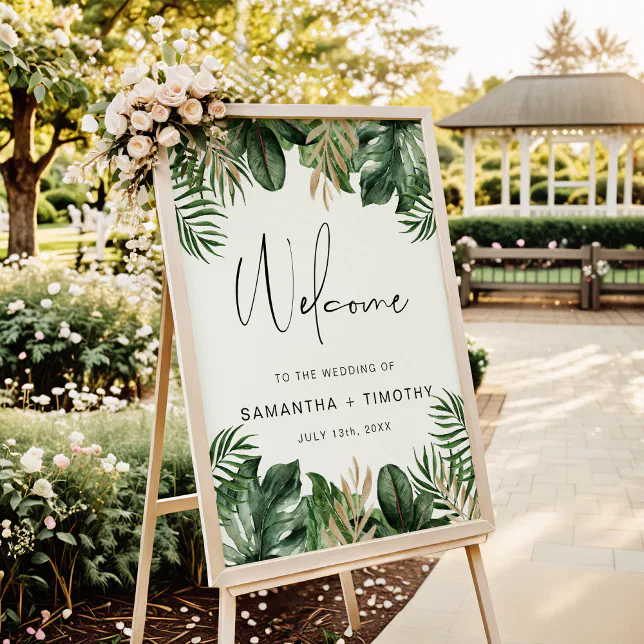Summer Tropical Leaves Portrait Wedding Welcome Poster