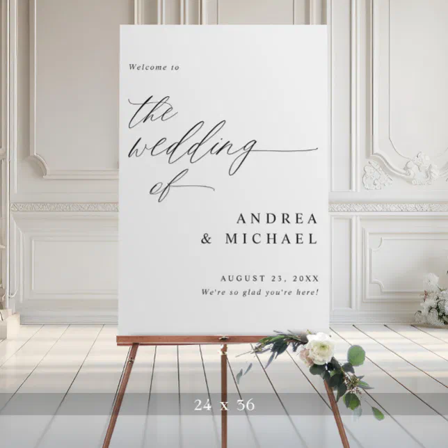 Wedding Welcome Poster Elegant Black and White